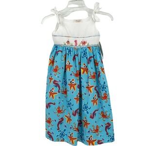 New Rosalina Smocked Embroidered Sea Creatures Beach Summer Dress 6Y